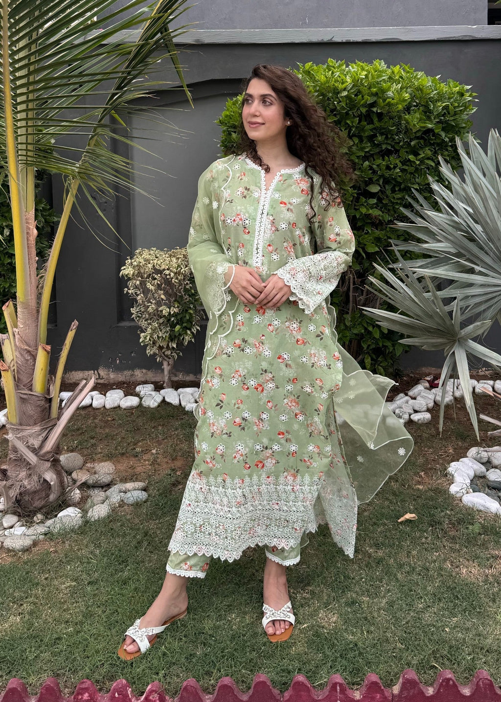 Naaz Couture Pistachio Green Lawn Chikankari Suit Women 3pcs