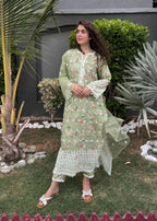 Naaz Couture Pistachio Green Lawn Chikankari Suit Women 3pcs