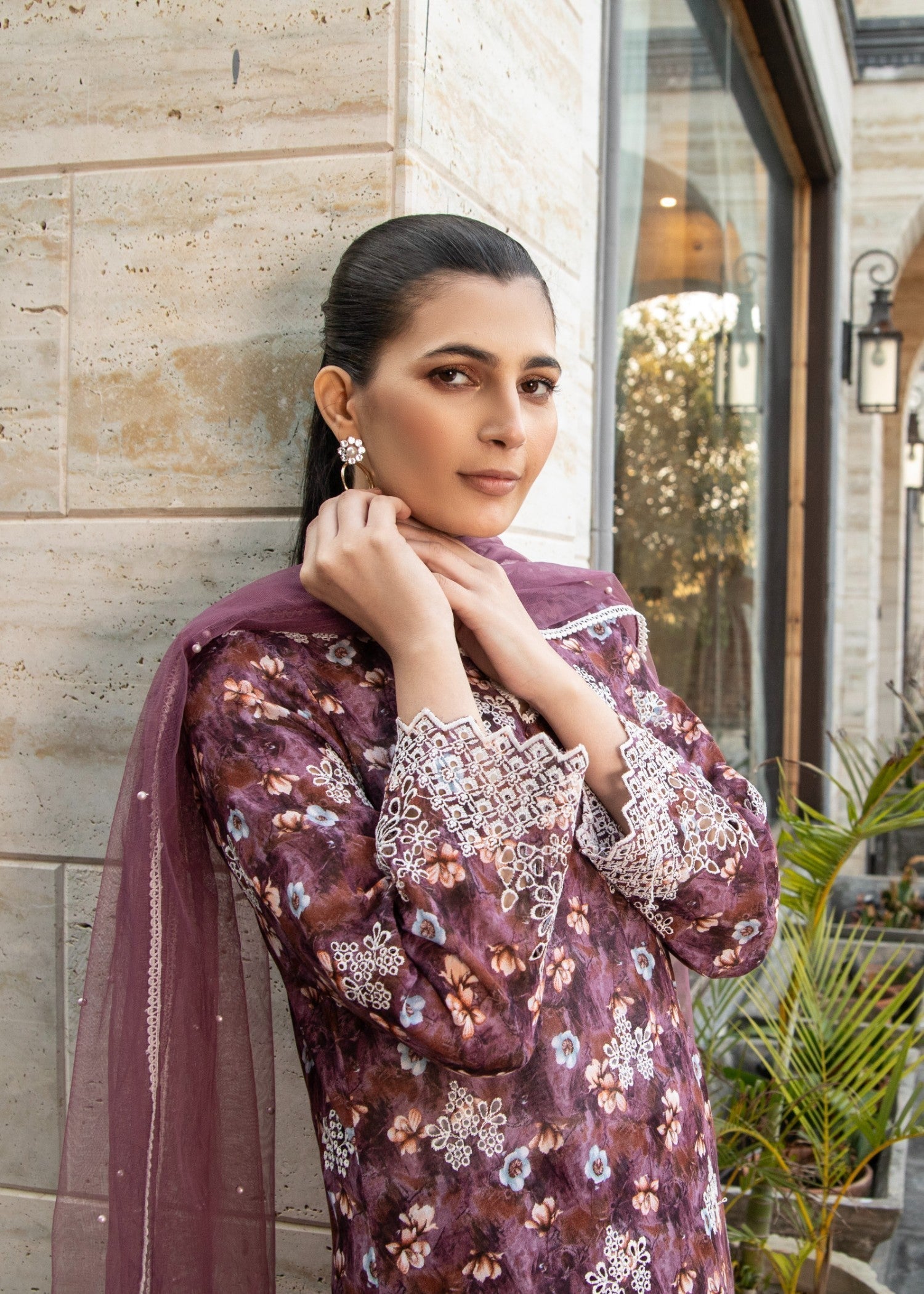 Naaz Couture Mauve Lawn Chikankari Suit Women 3pcs