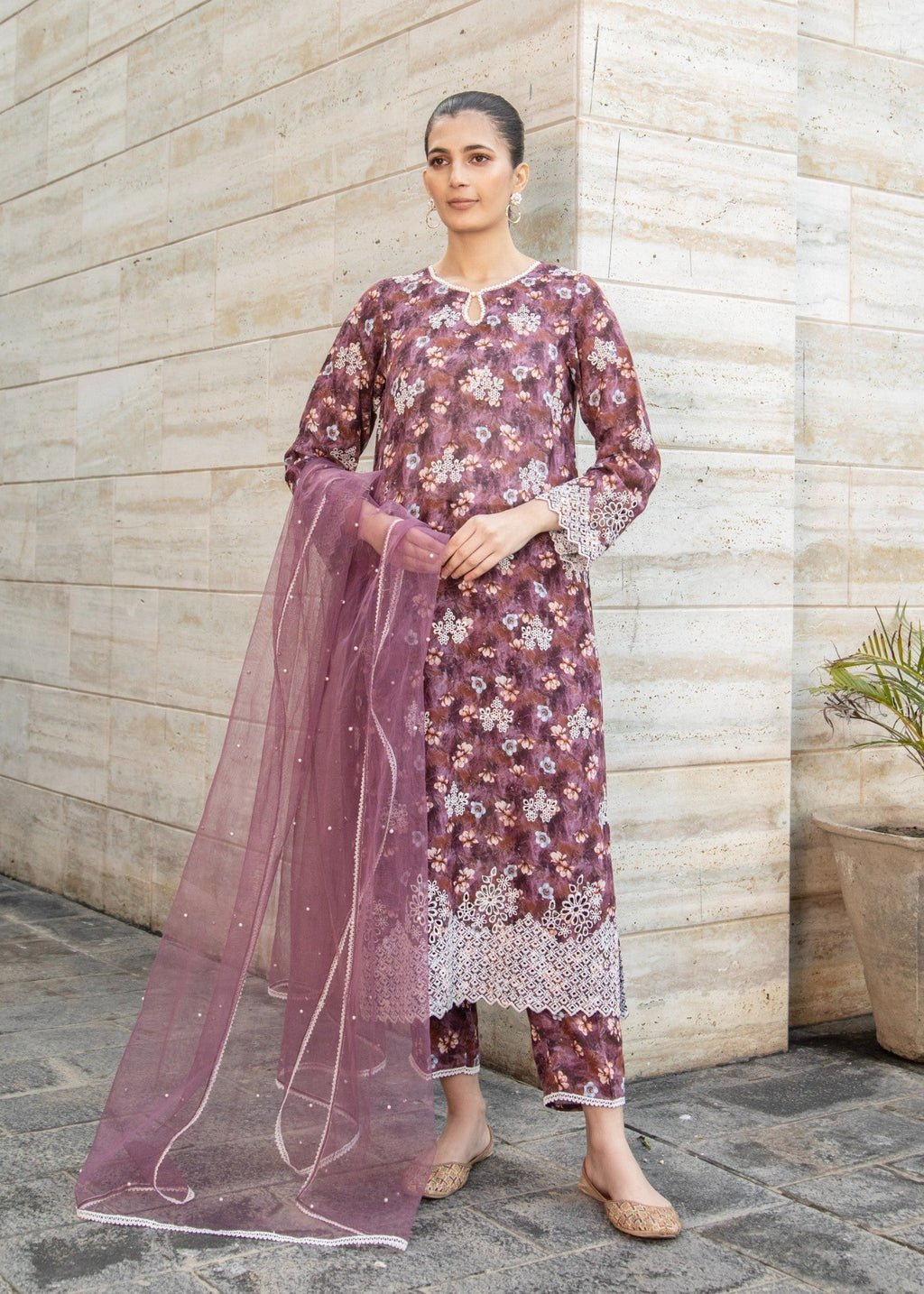 Naaz Couture Mauve Lawn Chikankari Suit Women 3pcs