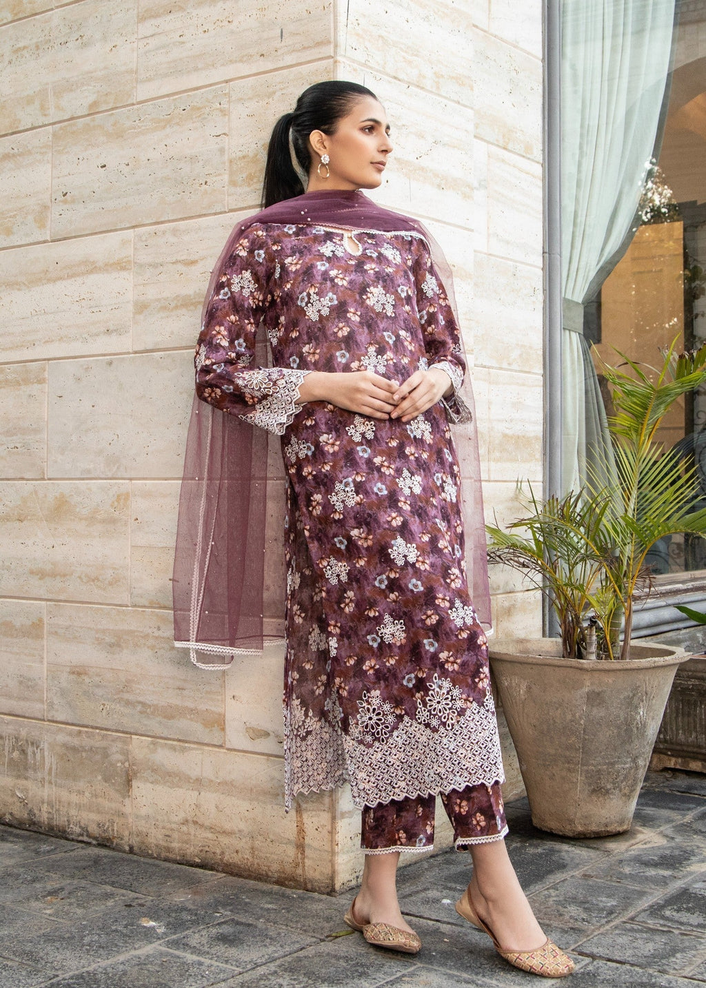 Naaz Couture Mauve Lawn Chikankari Suit Women 3pcs