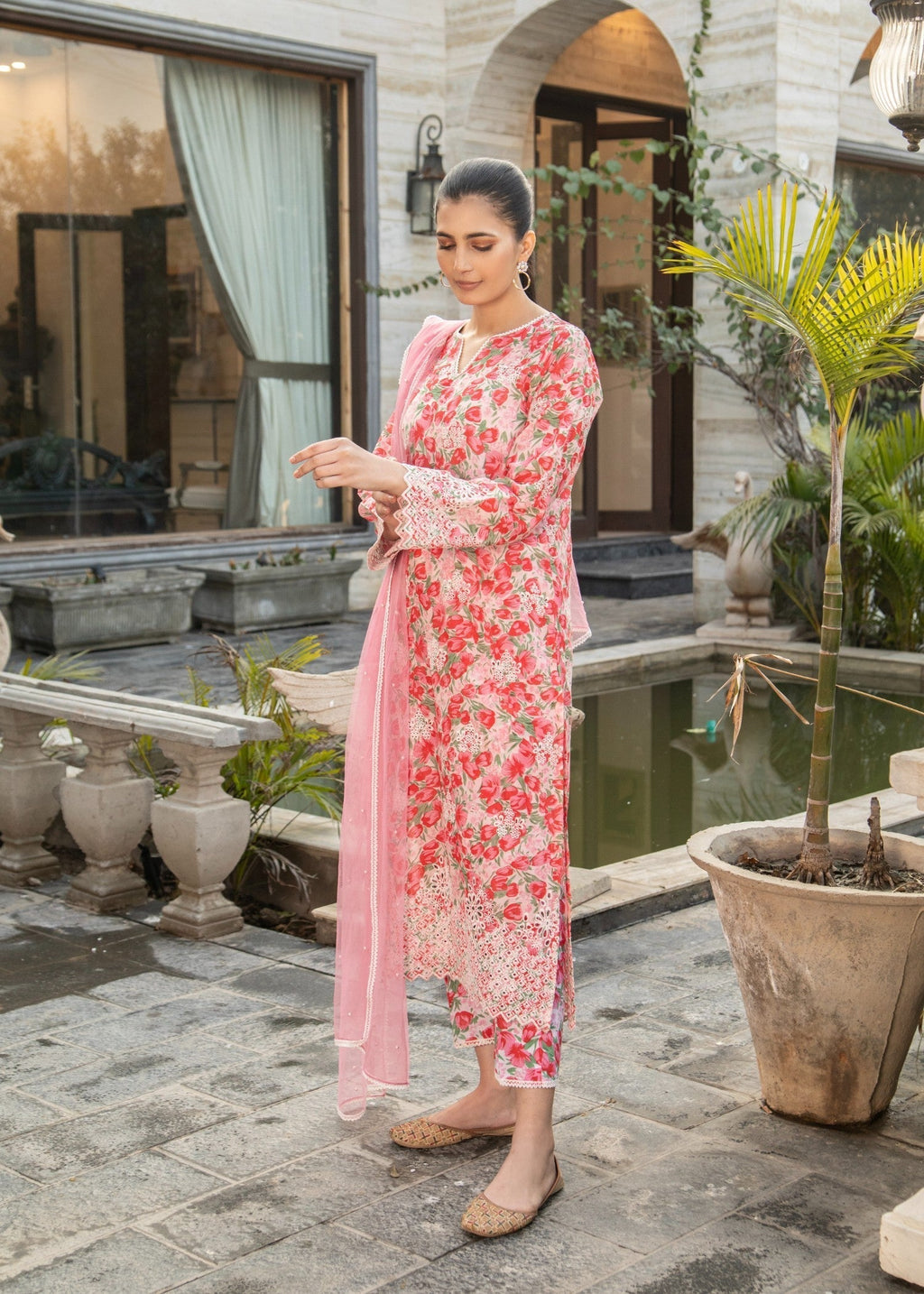 Naaz Couture Rose Pink Lawn Chikankari Suit Women 3pcs