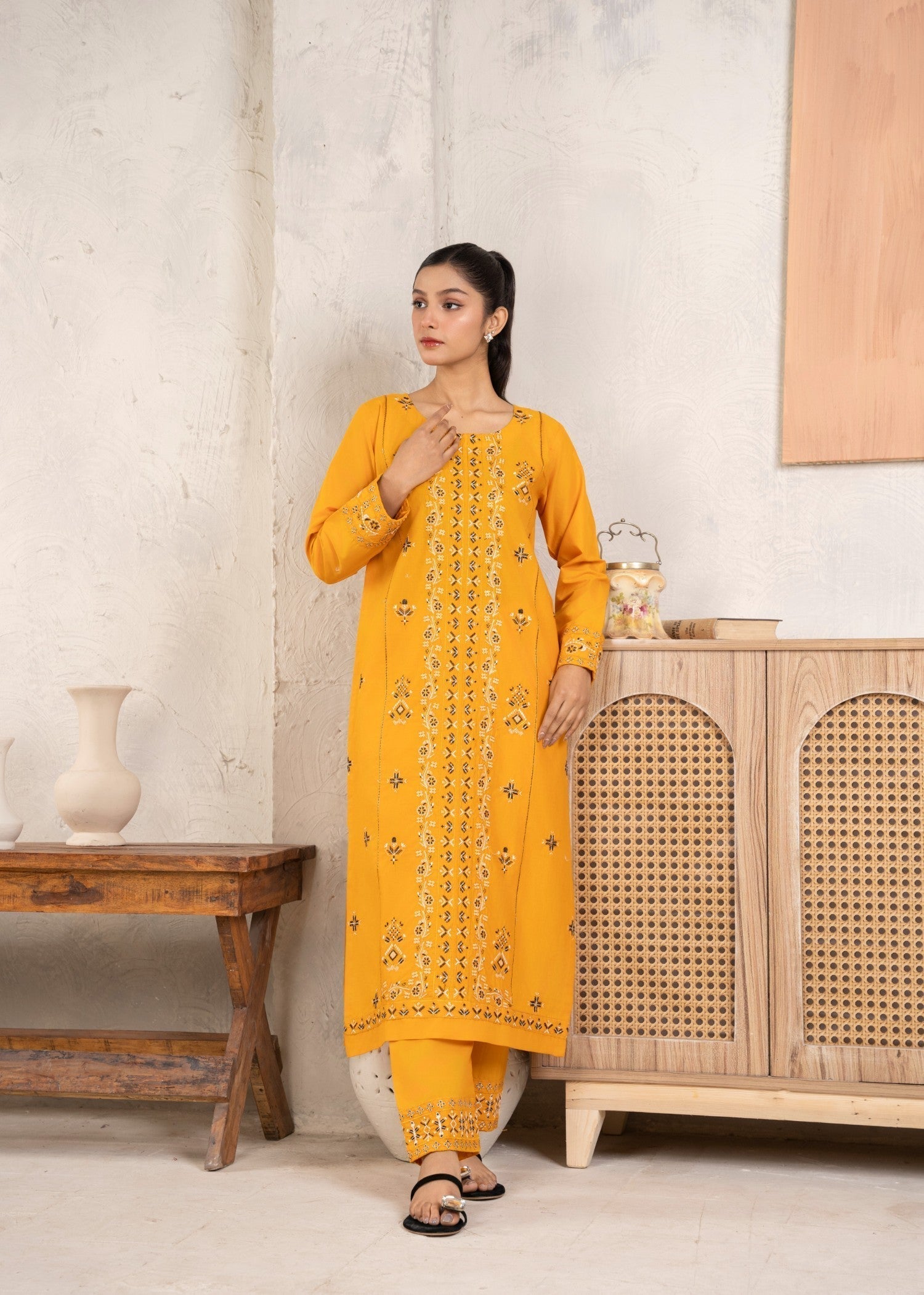 Abeera Timeless Beauty – Long Length Embroidered Cotton Outfits (Art No. AB 10) Women 2pcs