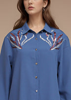 Polkadots Sophisticated Blue Georgette Suit 14372CW Women 2pcs