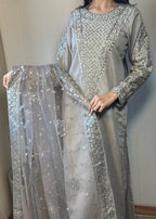 Suits By Sadia Silver grey silk Women 3pcs