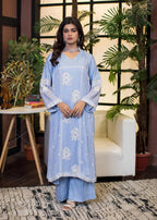 Urban Cut Embroidered Chiffon Kurta | Blue Women 1pcs