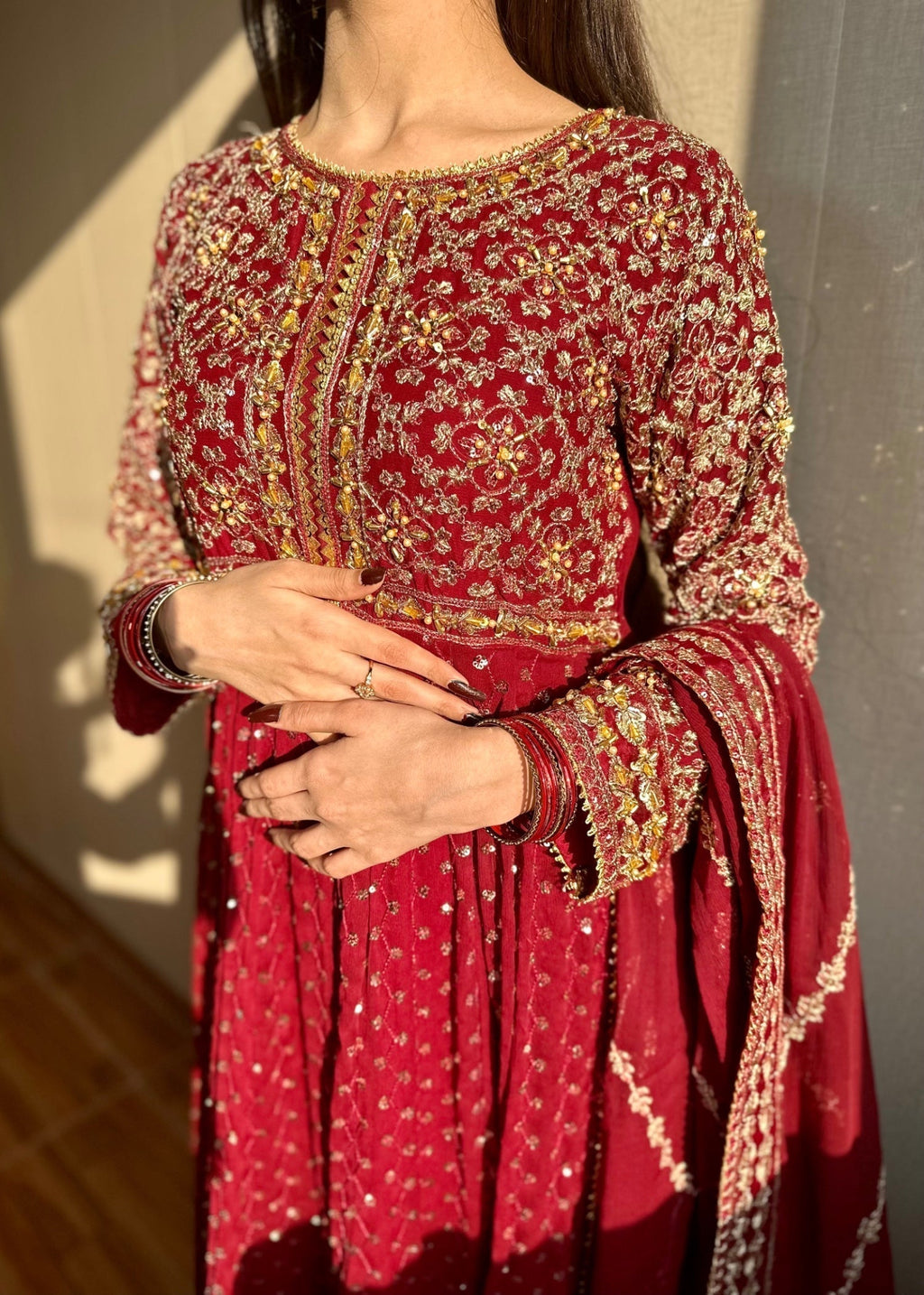 Suits By Sadia Chiffon maroon maxi Women 3pcs