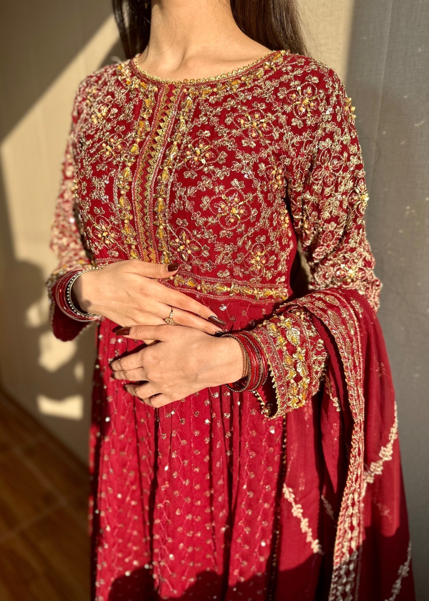 Suits By Sadia Chiffon maroon maxi Women 3pcs