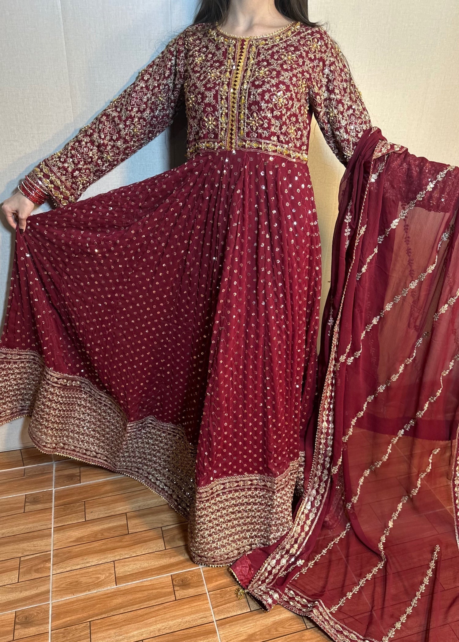 Suits By Sadia Chiffon maroon maxi Women 3pcs