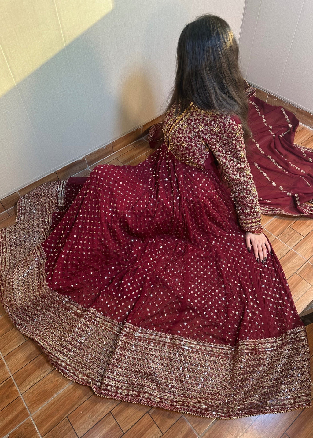 Suits By Sadia Chiffon maroon maxi Women 3pcs