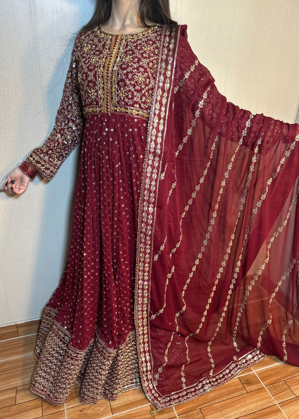 Suits By Sadia Chiffon maroon maxi Women 3pcs