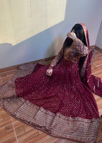 Suits By Sadia Chiffon maroon maxi Women 3pcs