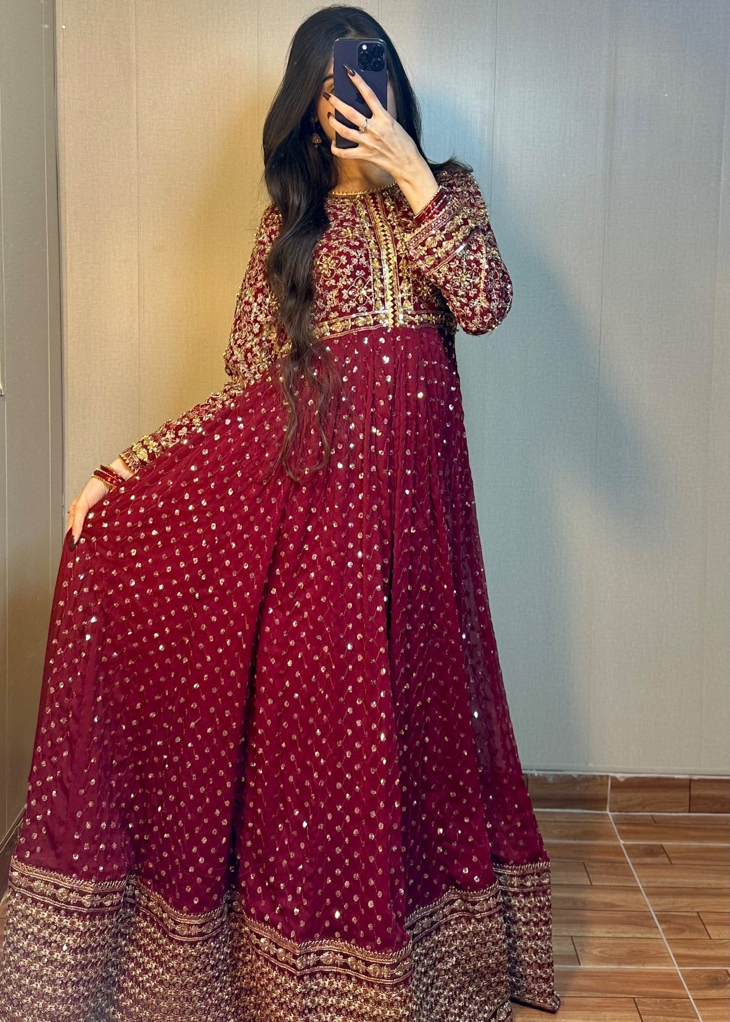 Suits By Sadia Chiffon maroon maxi Women 3pcs