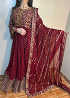 Suits By Sadia Chiffon maroon maxi Women 3pcs