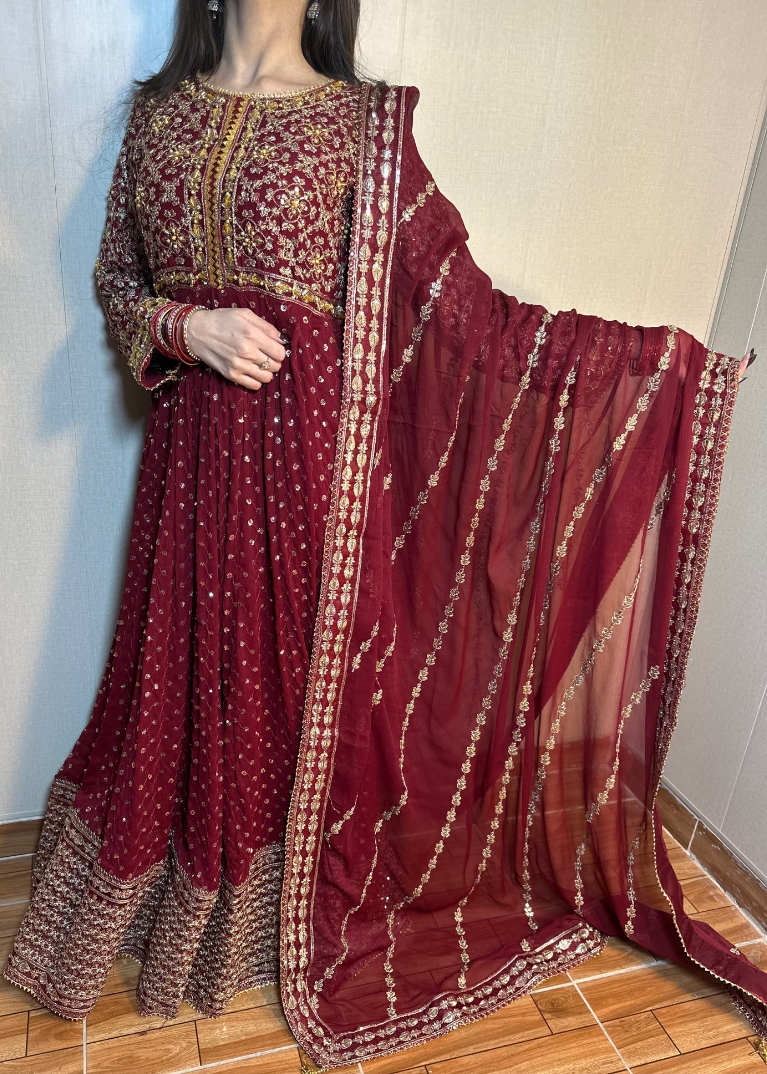 Suits By Sadia Chiffon maroon maxi Women 3pcs