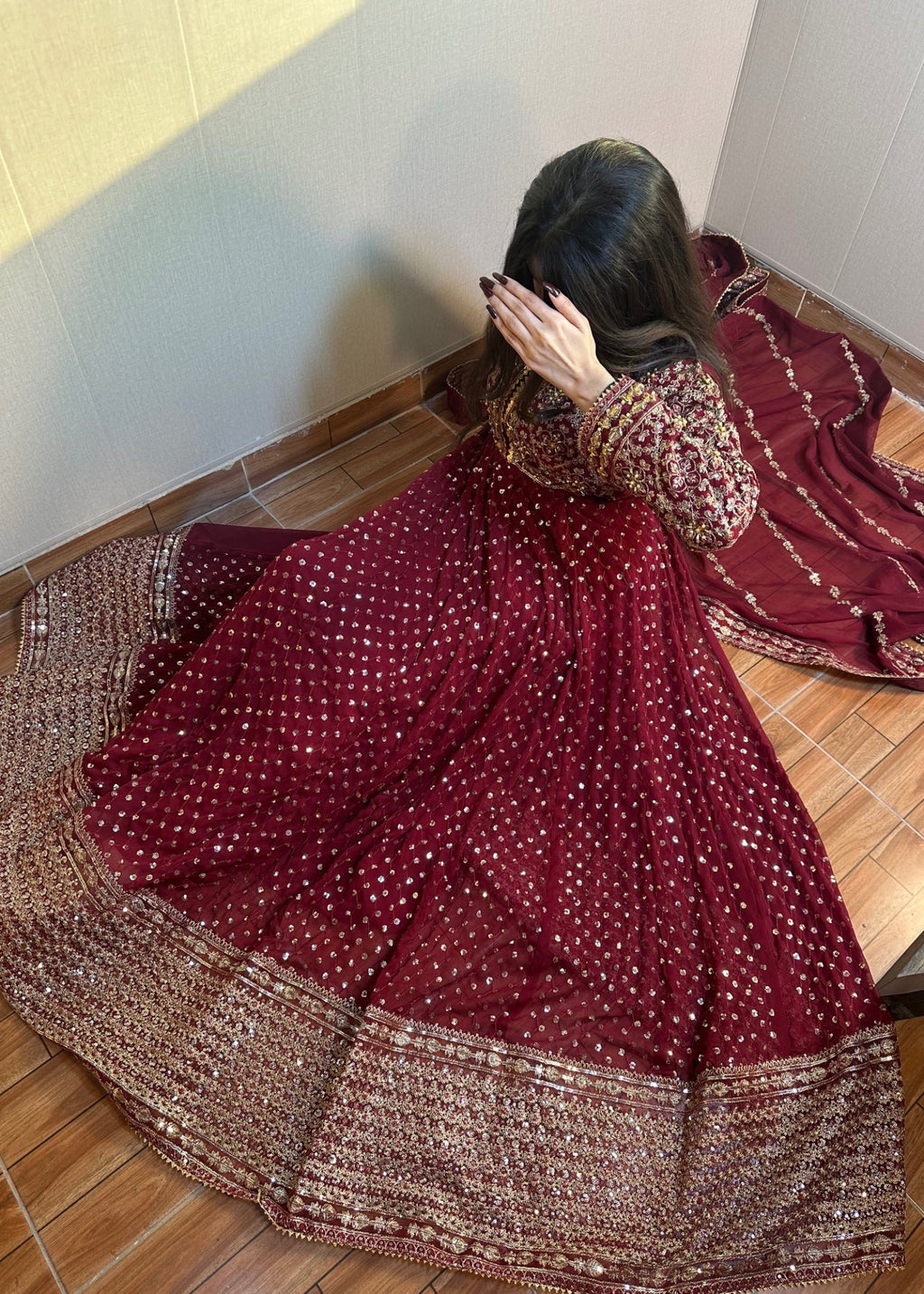 Suits By Sadia Chiffon maroon maxi Women 3pcs