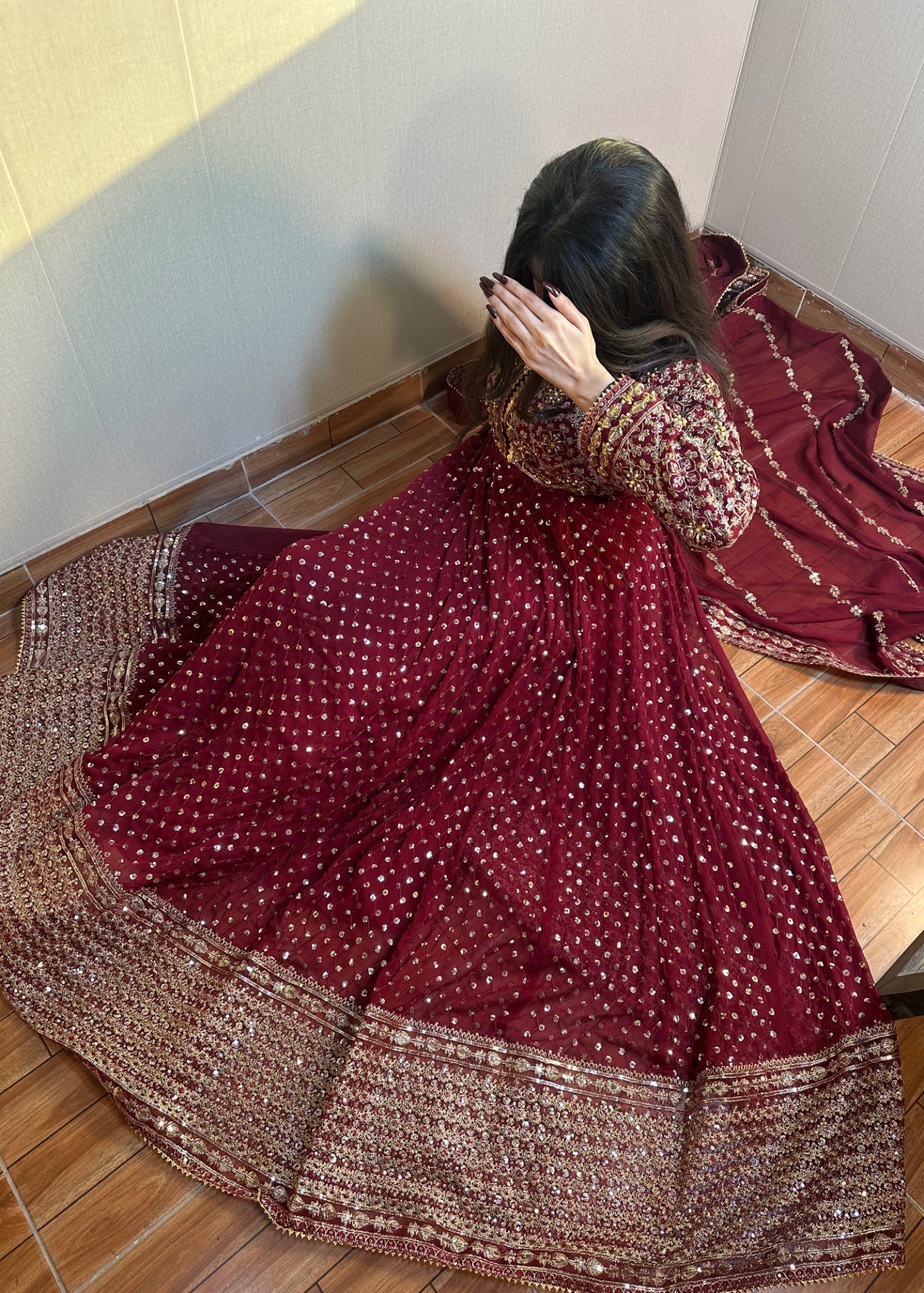 Suits By Sadia Chiffon maroon maxi Women 3pcs