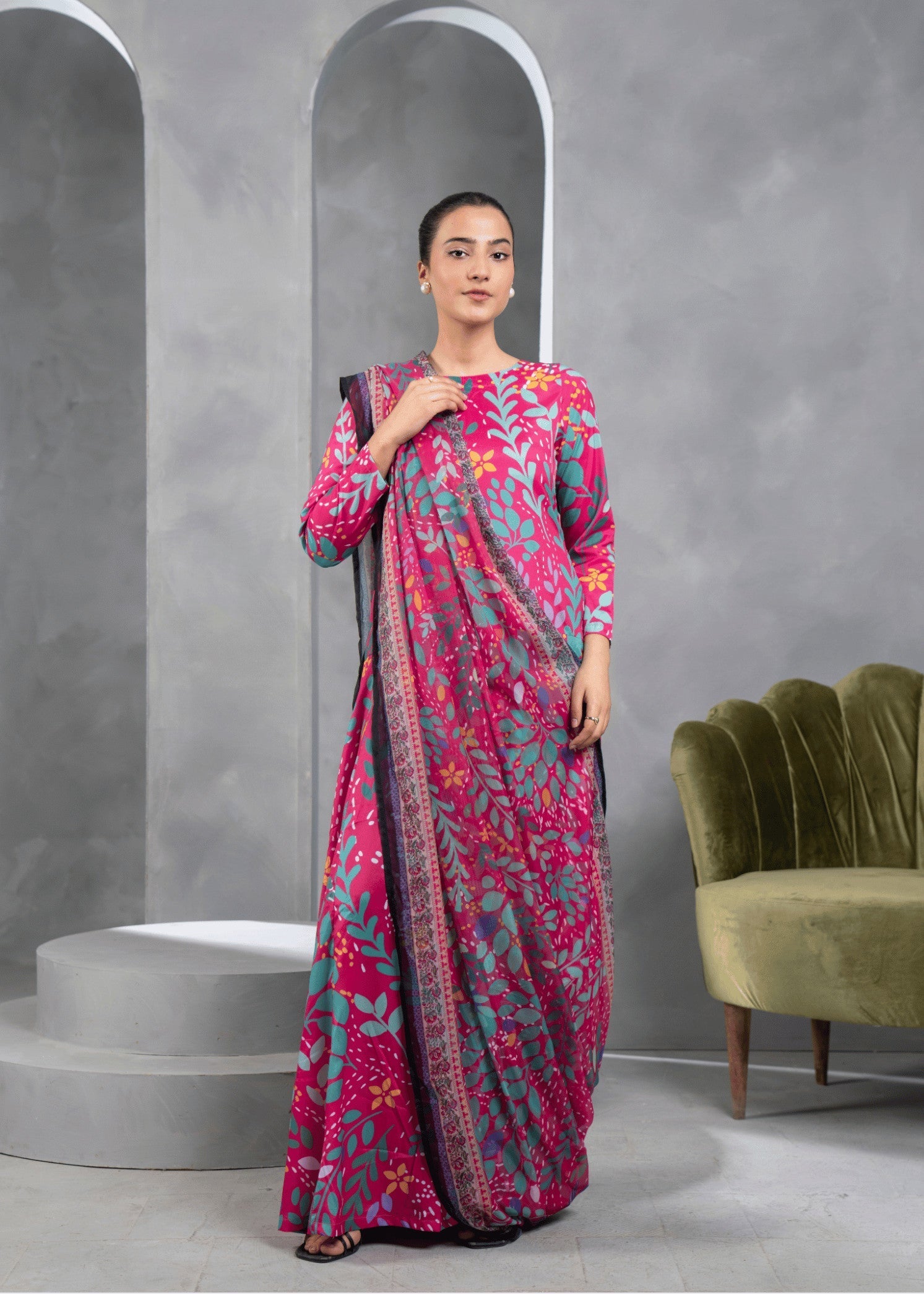 Zaymal Fuschia Pre Draped Saree Women