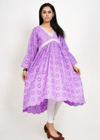 Bint-E-Hussain Chikankari Stylish Frock Lavender Women 1pcs