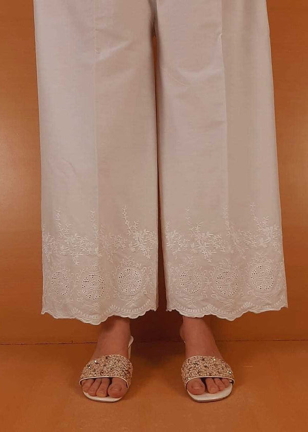 Zardi Embroided strechable Cotton Palazo White ZT346 Women 1pcs