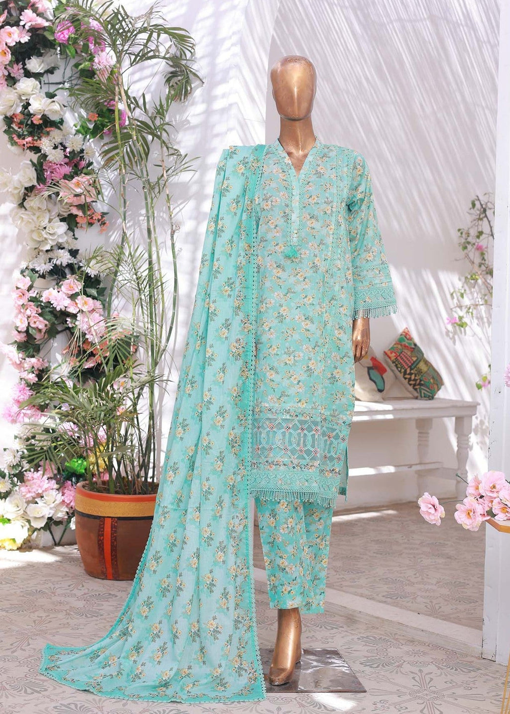 Suntex Fabrics AQUA SHIRT EMBROIDERED Women 3pcs