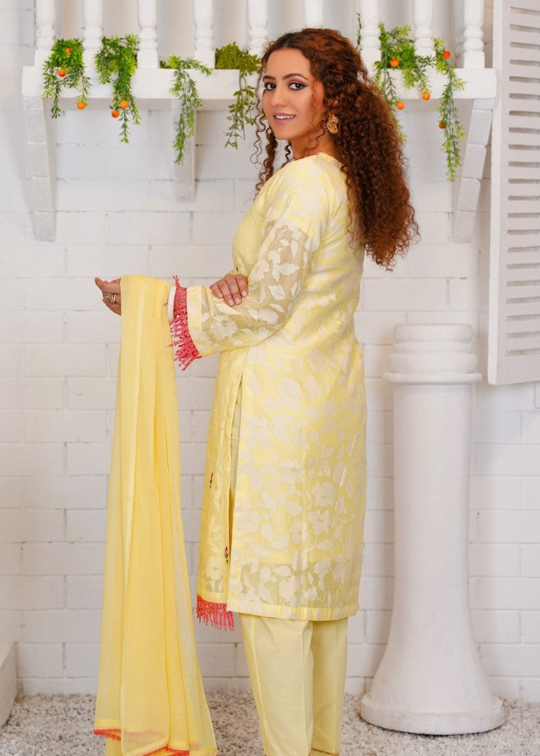 Haya'S Creation Embroidered Lemon Broshia Lawn Dress Women 3pcs