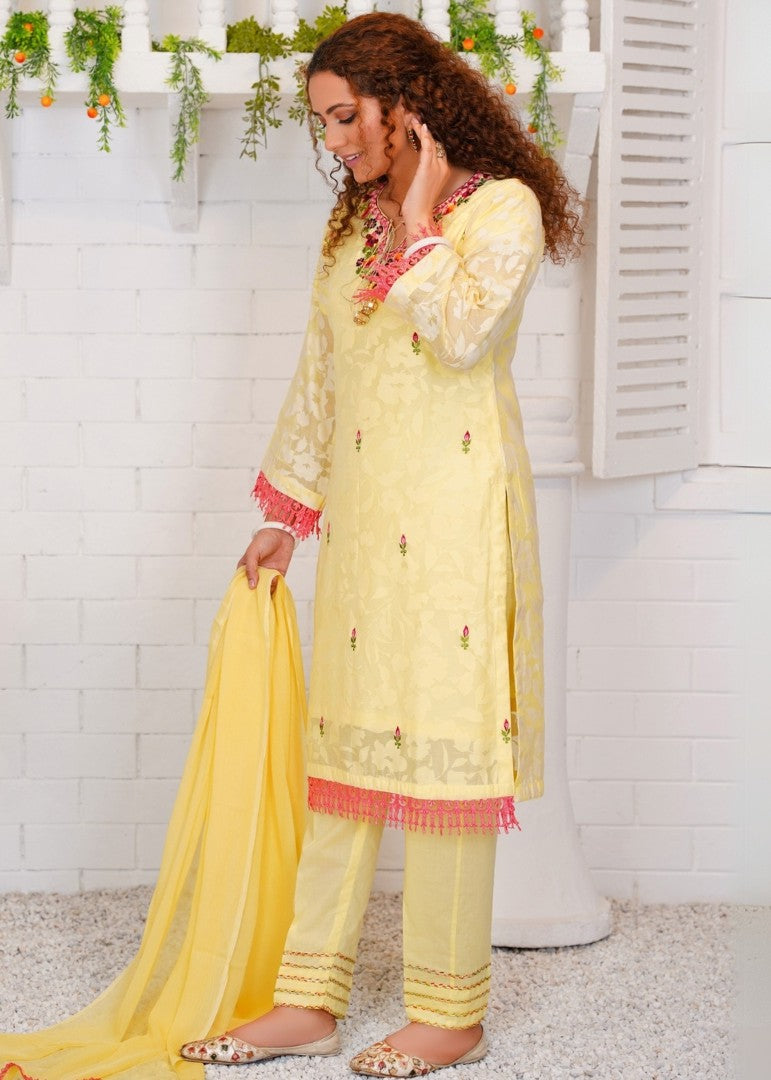 Haya'S Creation Embroidered Lemon Broshia Lawn Dress Women 3pcs