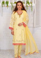 Haya'S Creation Embroidered Lemon Broshia Lawn Dress Women 3pcs
