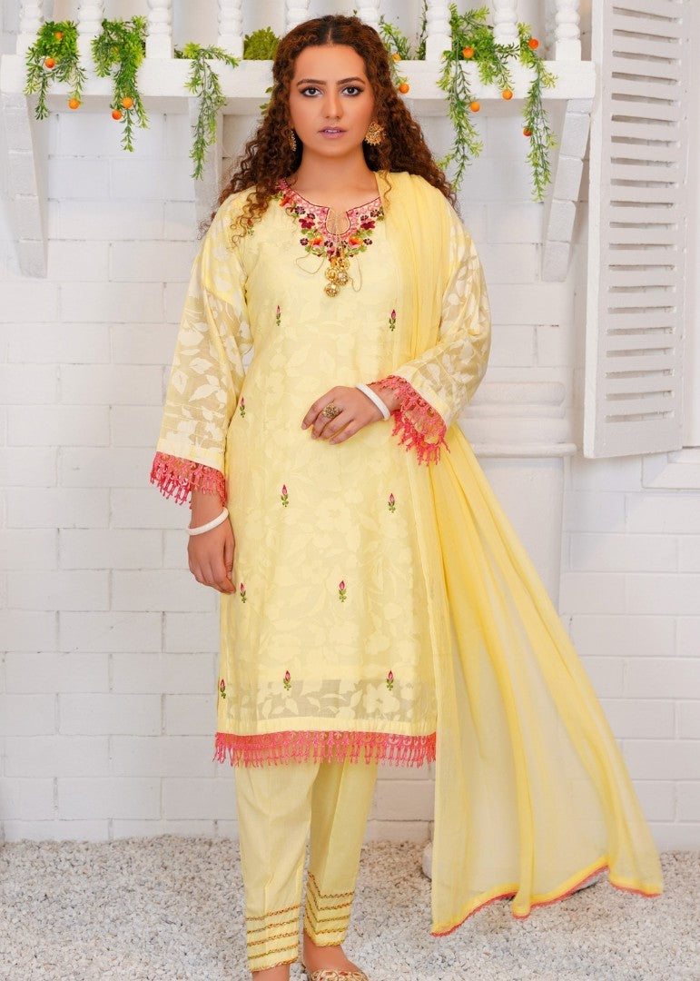 Haya'S Creation Embroidered Lemon Broshia Lawn Dress Women 3pcs