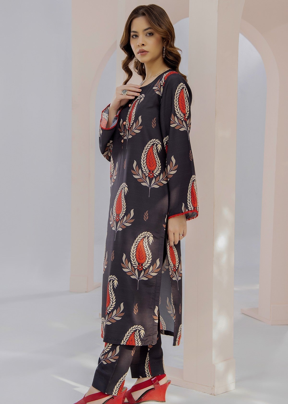 By-East Lawn Suit Printed (Black) Women 2pcs
