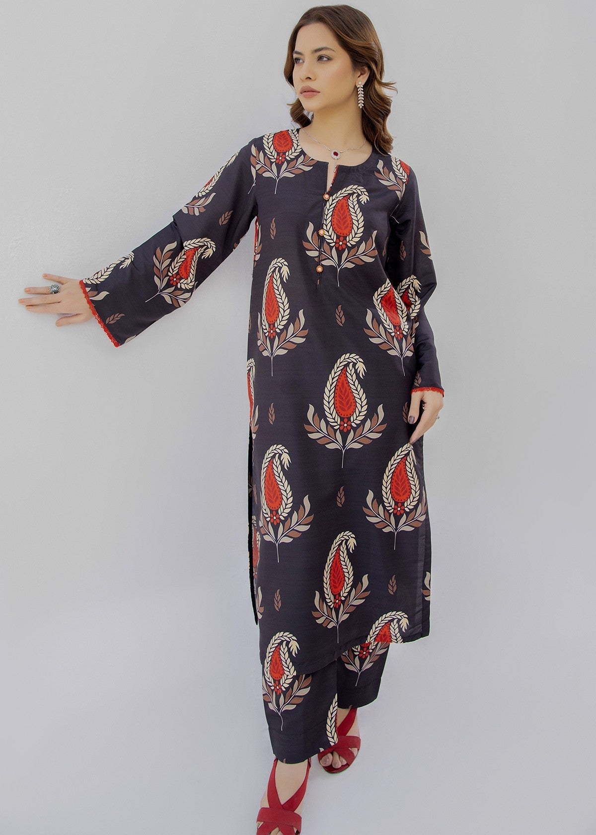 By-East Lawn Suit Printed (Black) Women 2pcs