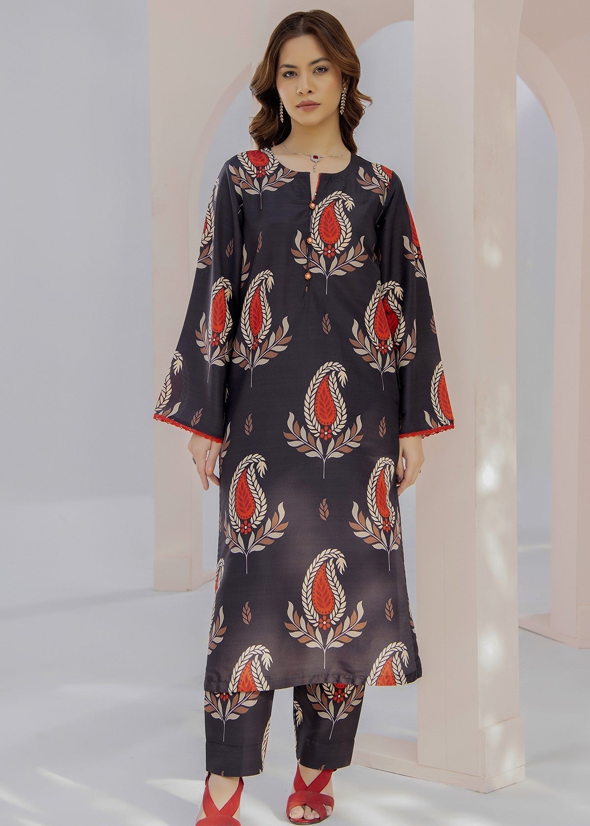 By-East Lawn Suit Printed (Black) Women 2pcs