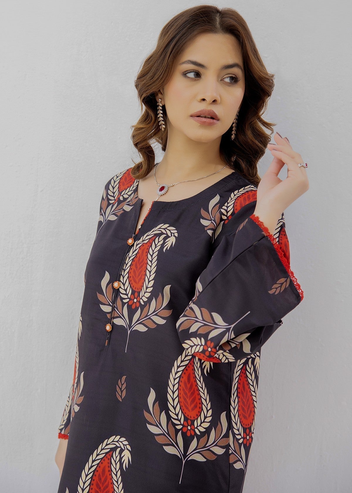 By-East Lawn Suit Printed (Black) Women 2pcs