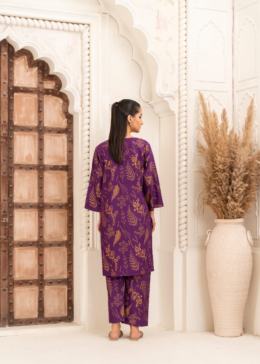 Gulposh FLORAL LEAF (STITCHED ) PURPLE Women 2pcs