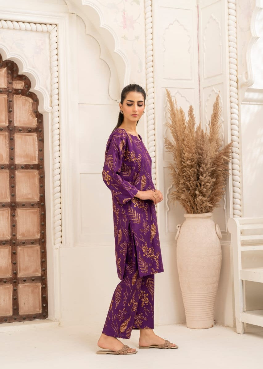 Gulposh FLORAL LEAF (STITCHED ) PURPLE Women 2pcs