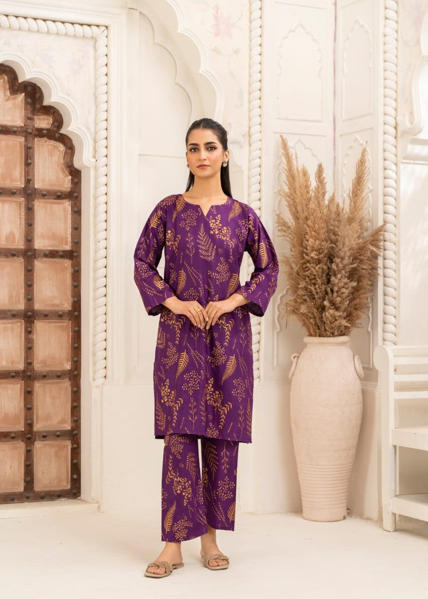 Gulposh FLORAL LEAF (STITCHED ) PURPLE Women 2pcs