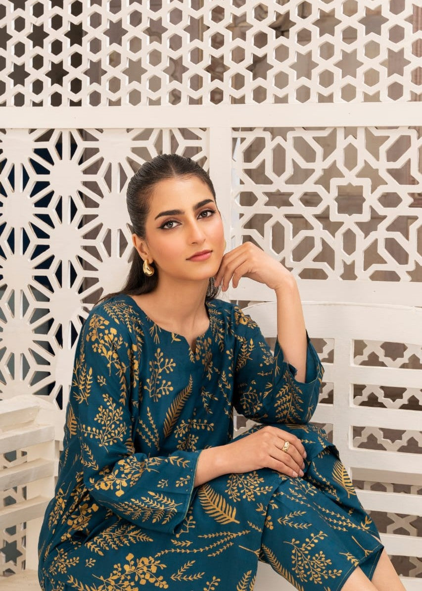 Gulposh FLORAL LEAF (STITCHED ) TEAL Women 2pcs