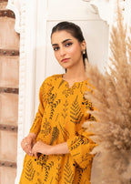Gulposh FLORAL LEAF (STITCHED ) MUSTARD Women 2pcs