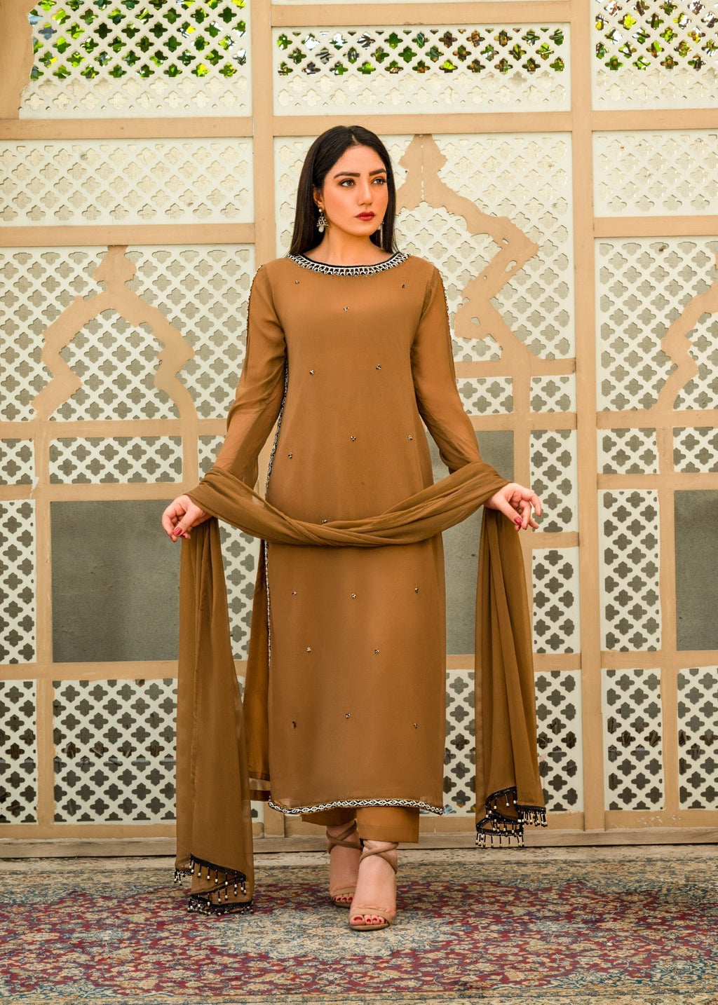 Alyssa Brown chiffon suit ALL203 Women 3pcs