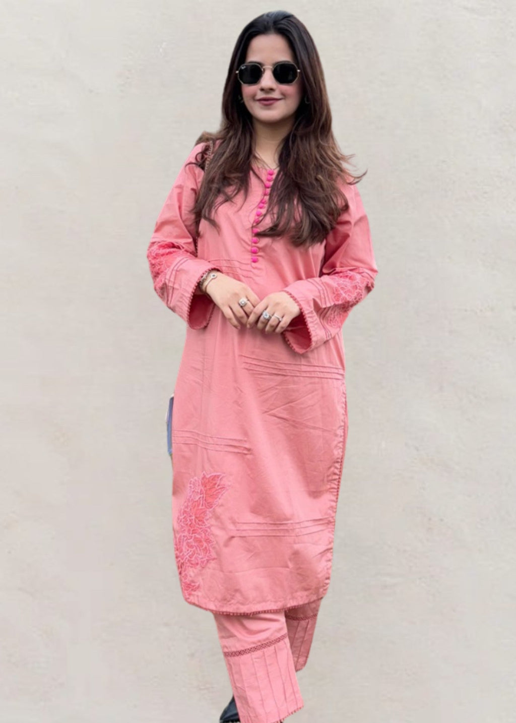 Pretbee Blush Pink Embroidered Winter Co Ord Set Women 3pcs