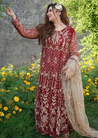 Suits By Sadia Merium mehroon maxi Women 3pcs