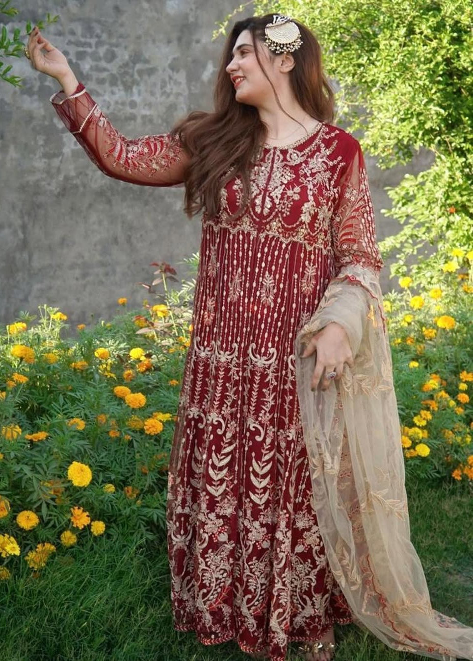 Suits By Sadia Merium mehroon maxi Women 3pcs