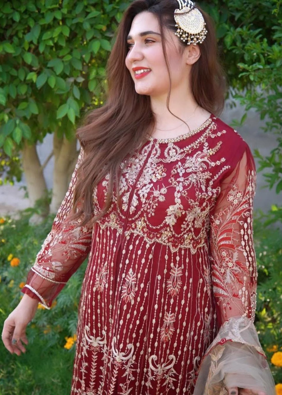 Suits By Sadia Merium mehroon maxi Women 3pcs