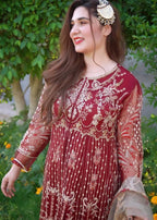 Suits By Sadia Merium mehroon maxi Women 3pcs