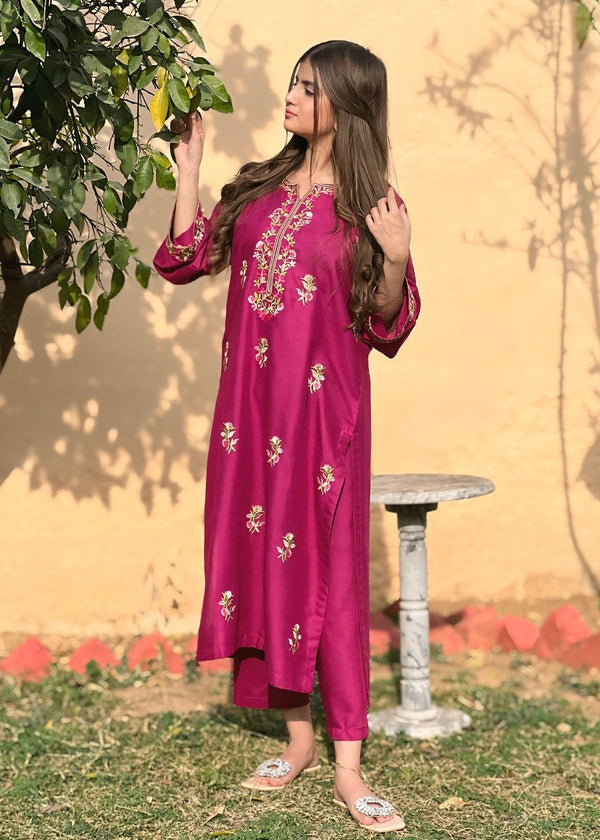 Chaudhary Arts Rosebud Embroidered plum Women 2pcs