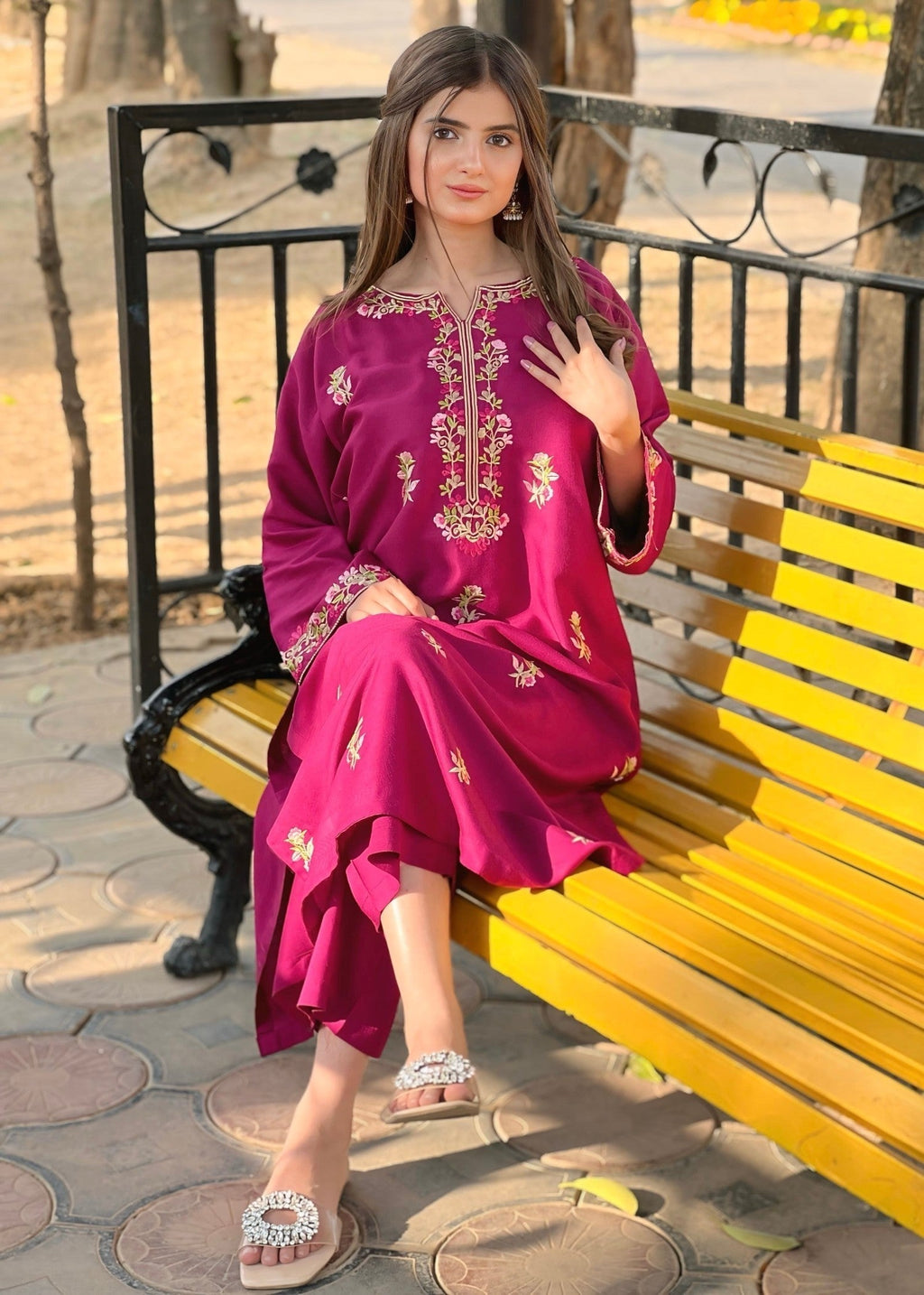 Chaudhary Arts Rosebud Embroidered plum Women 2pcs