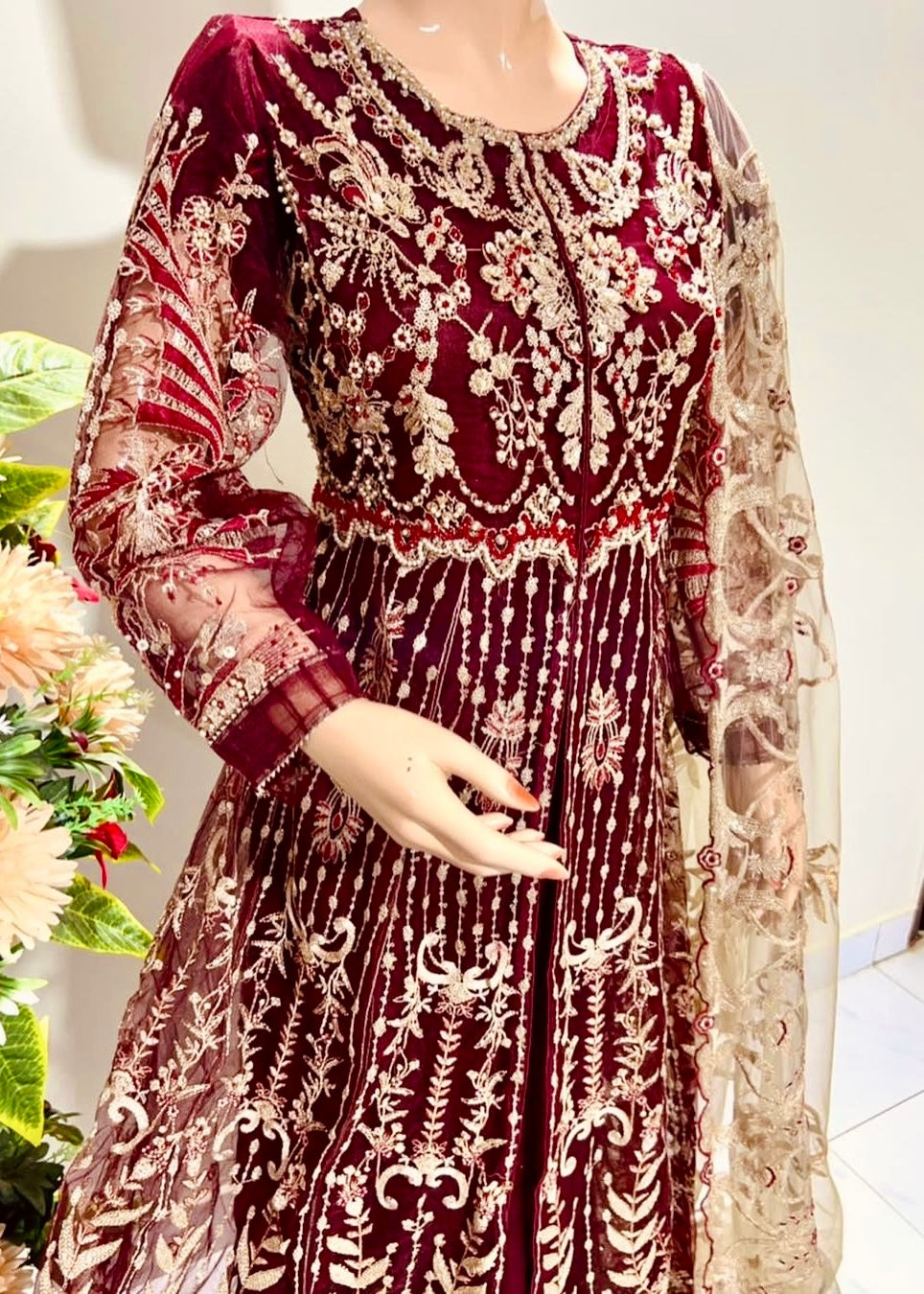 Suits By Sadia Merium mehroon maxi Women 3pcs