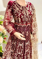 Suits By Sadia Merium mehroon maxi Women 3pcs