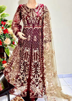 Suits By Sadia Merium mehroon maxi Women 3pcs