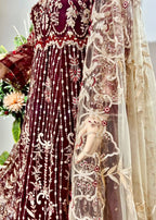 Suits By Sadia Merium mehroon maxi Women 3pcs